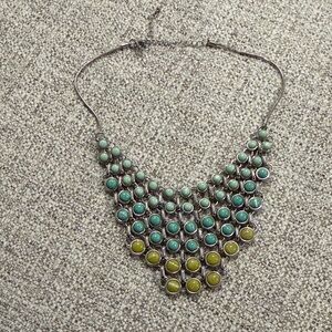 Statement Bib Necklace in blue and green